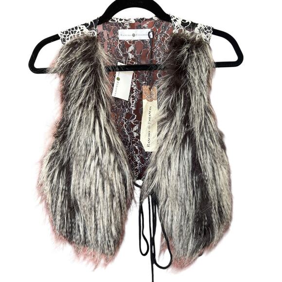 NWT Rancho Estancia Women's Fur + Floral Lace Vest Size Large - Picture 1 of 3